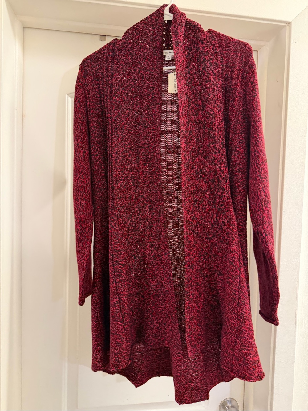 Studio Works Marled Wine Red Open-Front Cardigan